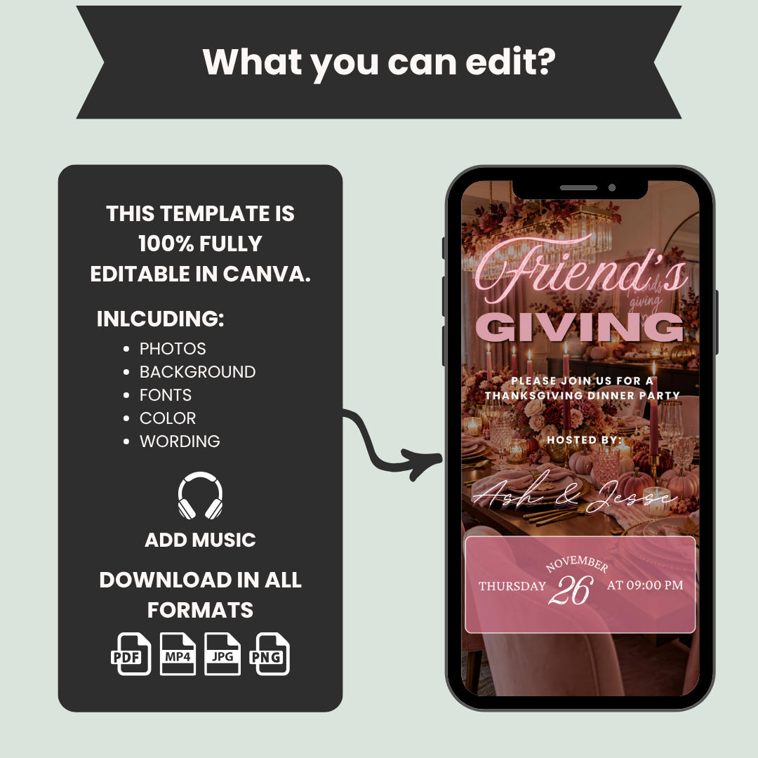 Pink Friendsgiving Dinner Invitation