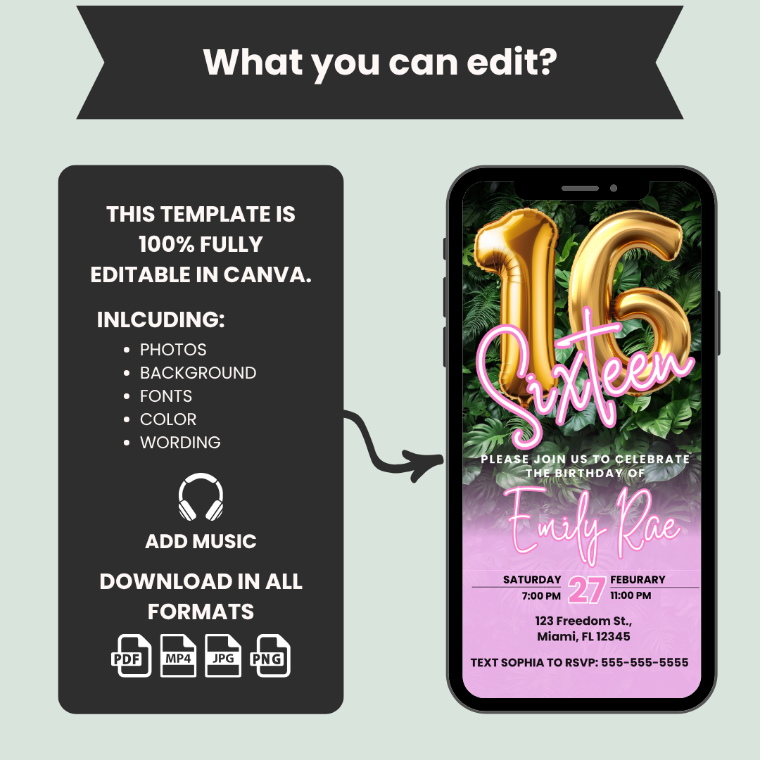 Sweet 16 Birthday Invitation Template