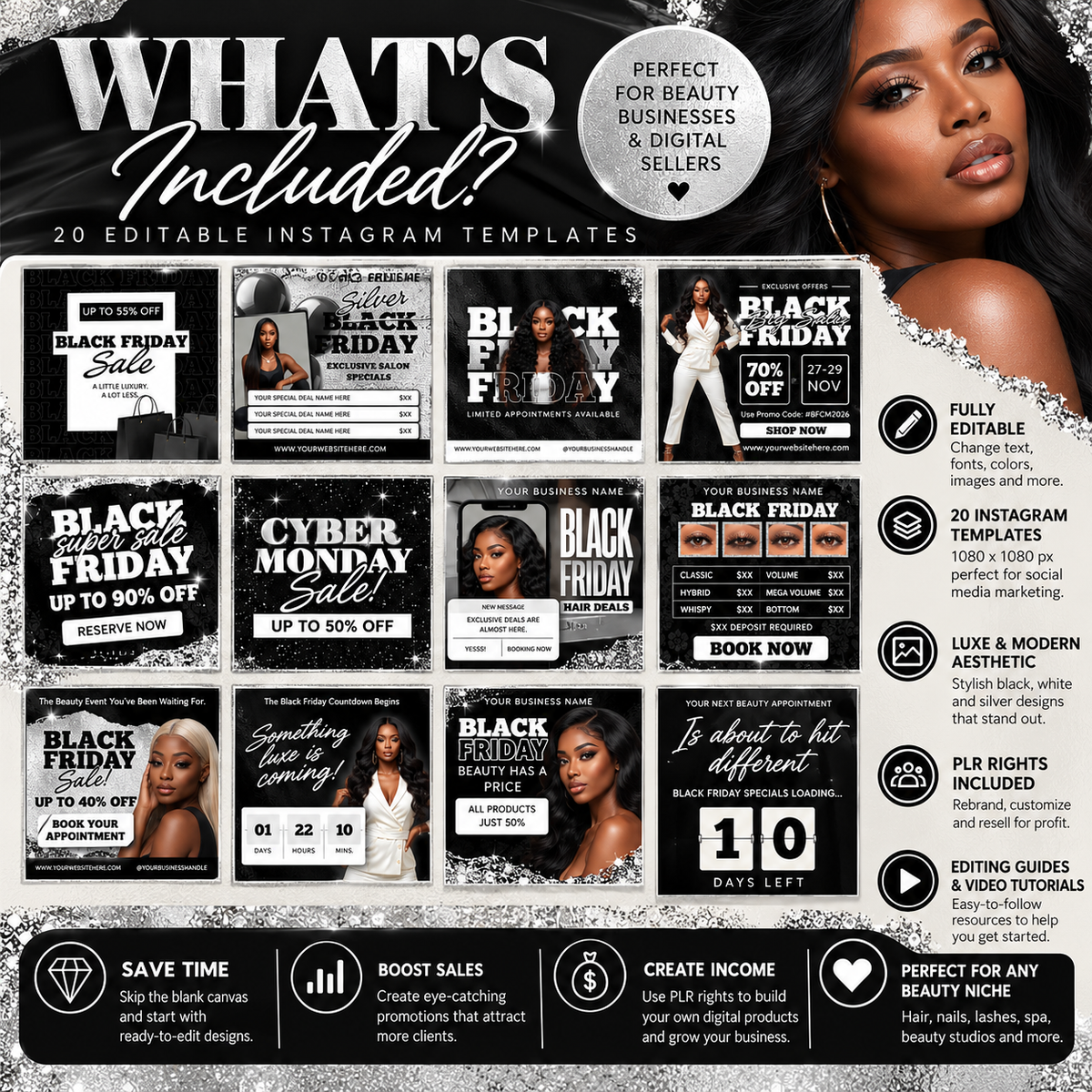 Black Friday Beauty Salon Canva Templates PLR Bundle