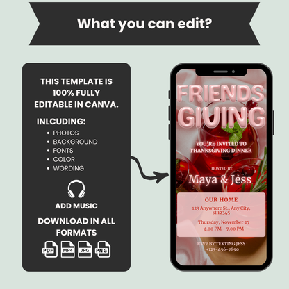 Pink & Red Friendsgiving Invitation Template