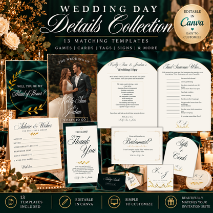 Emerald Green Wedding Details Templates Bundle