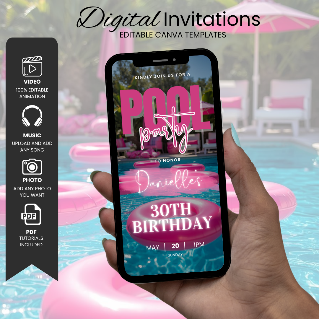 Pool Party Birthday Invitation Canva Template