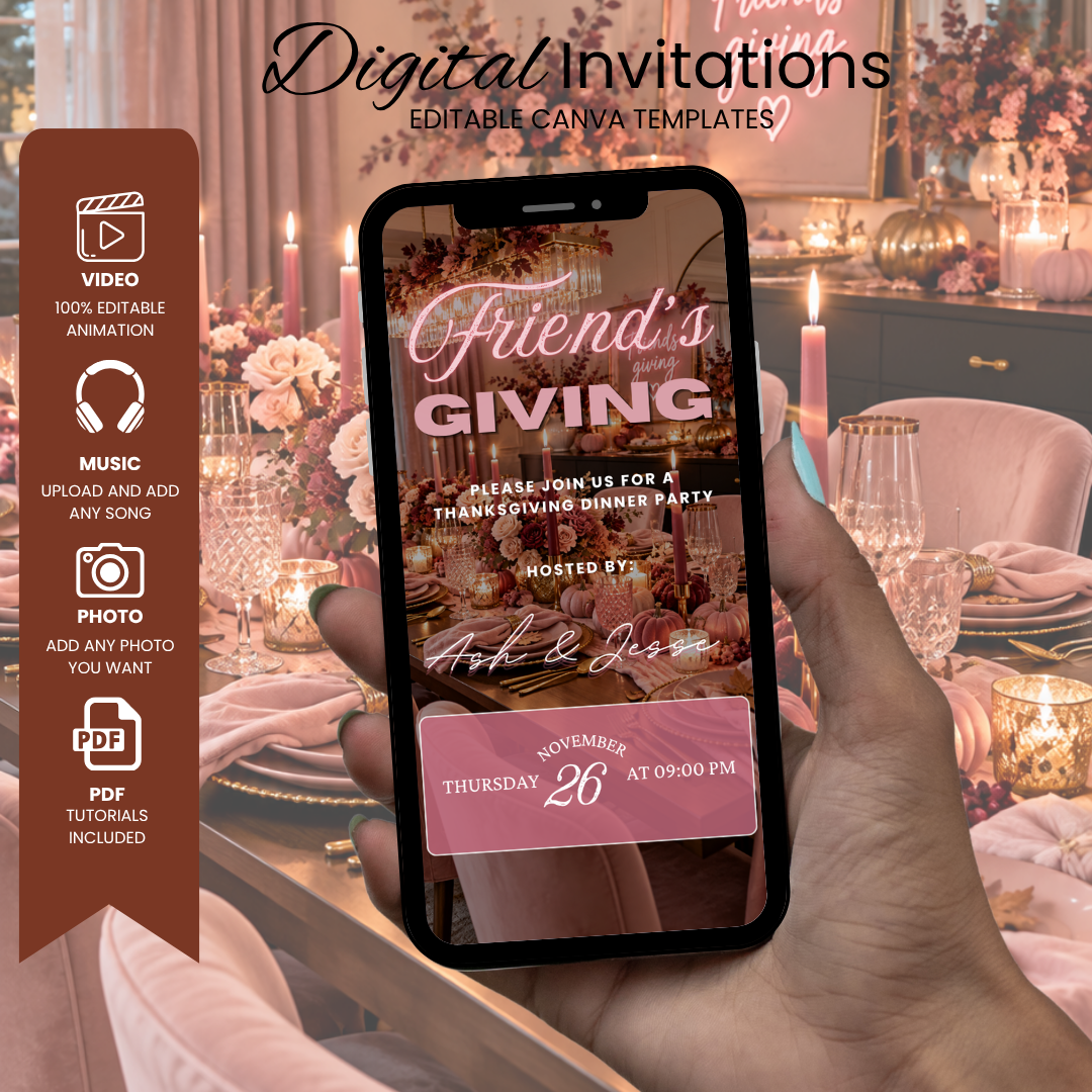 Pink Friendsgiving Dinner Invitation