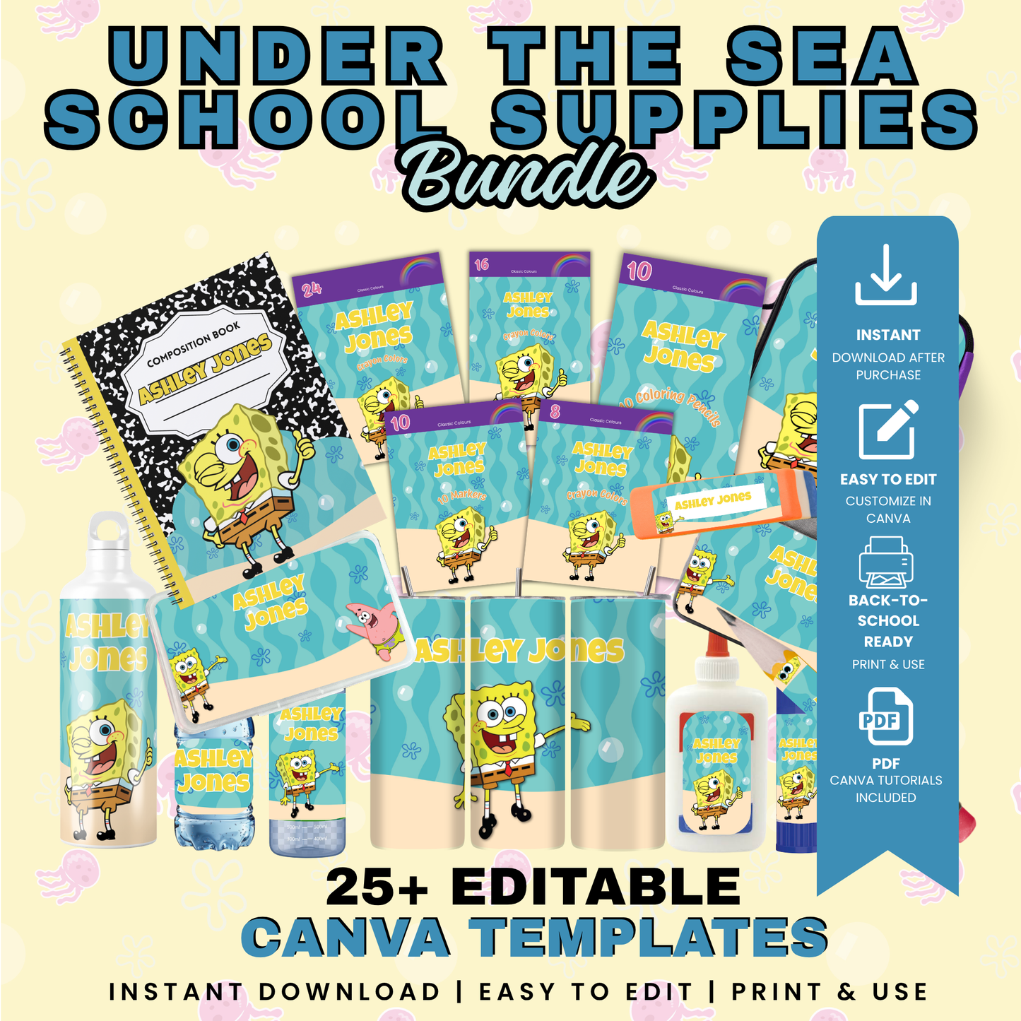 Under the Sea Back to School Supplies Template Bundle