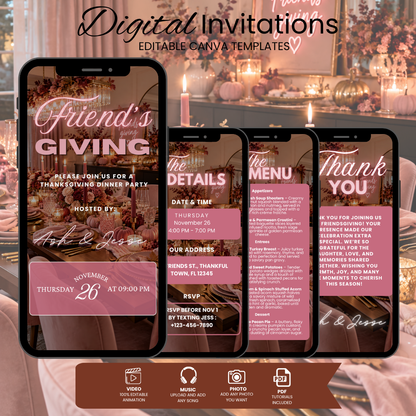 Pink Friendsgiving Dinner Invitation