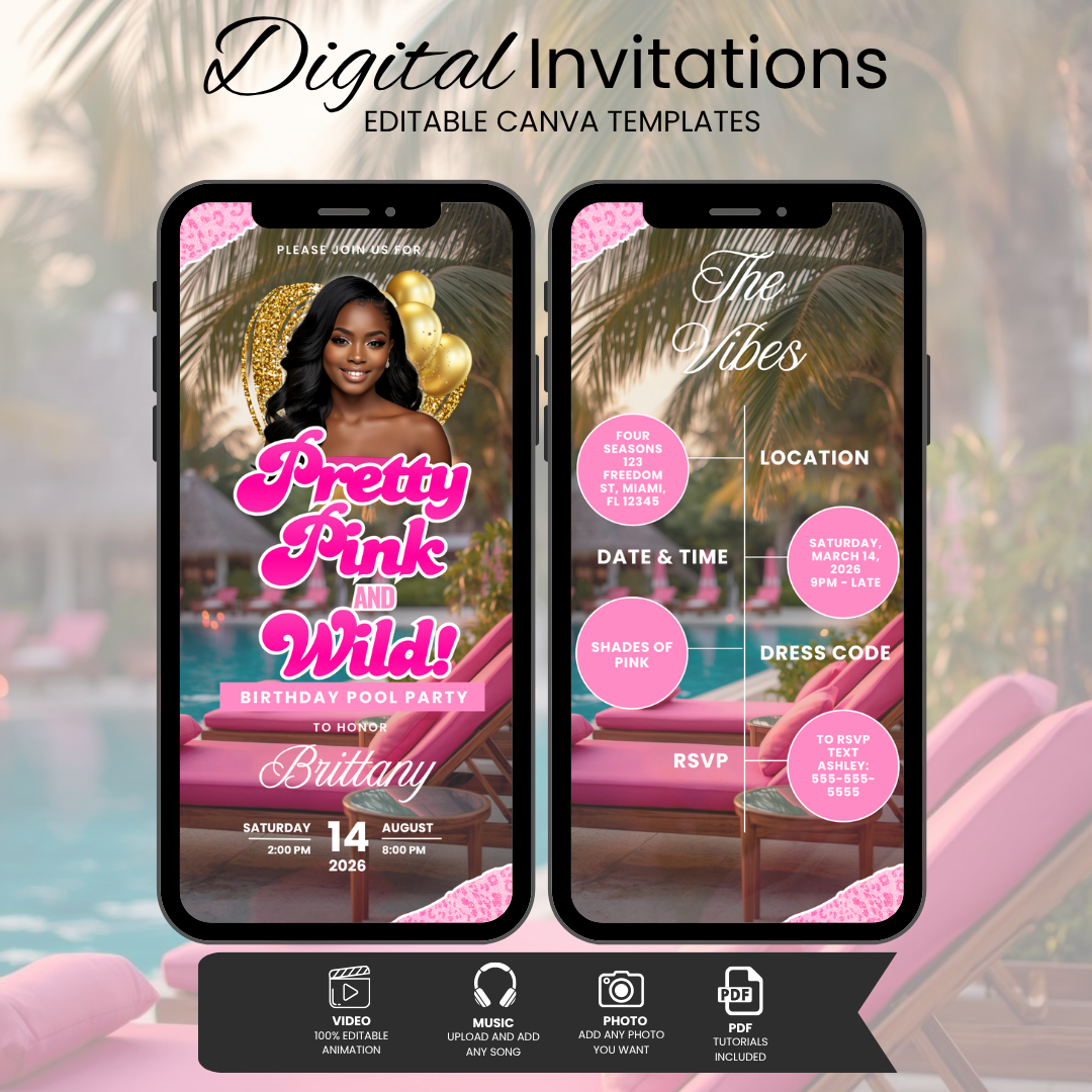 Pink Leopard Pool Party Invitation