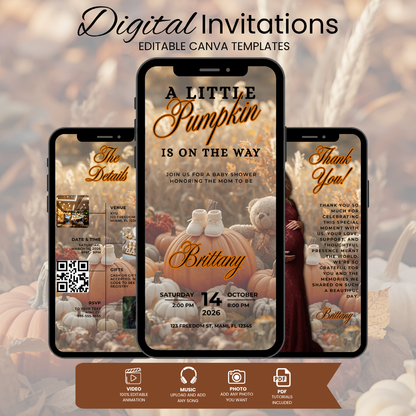 Pumpkin On The Way Baby Shower Invitation