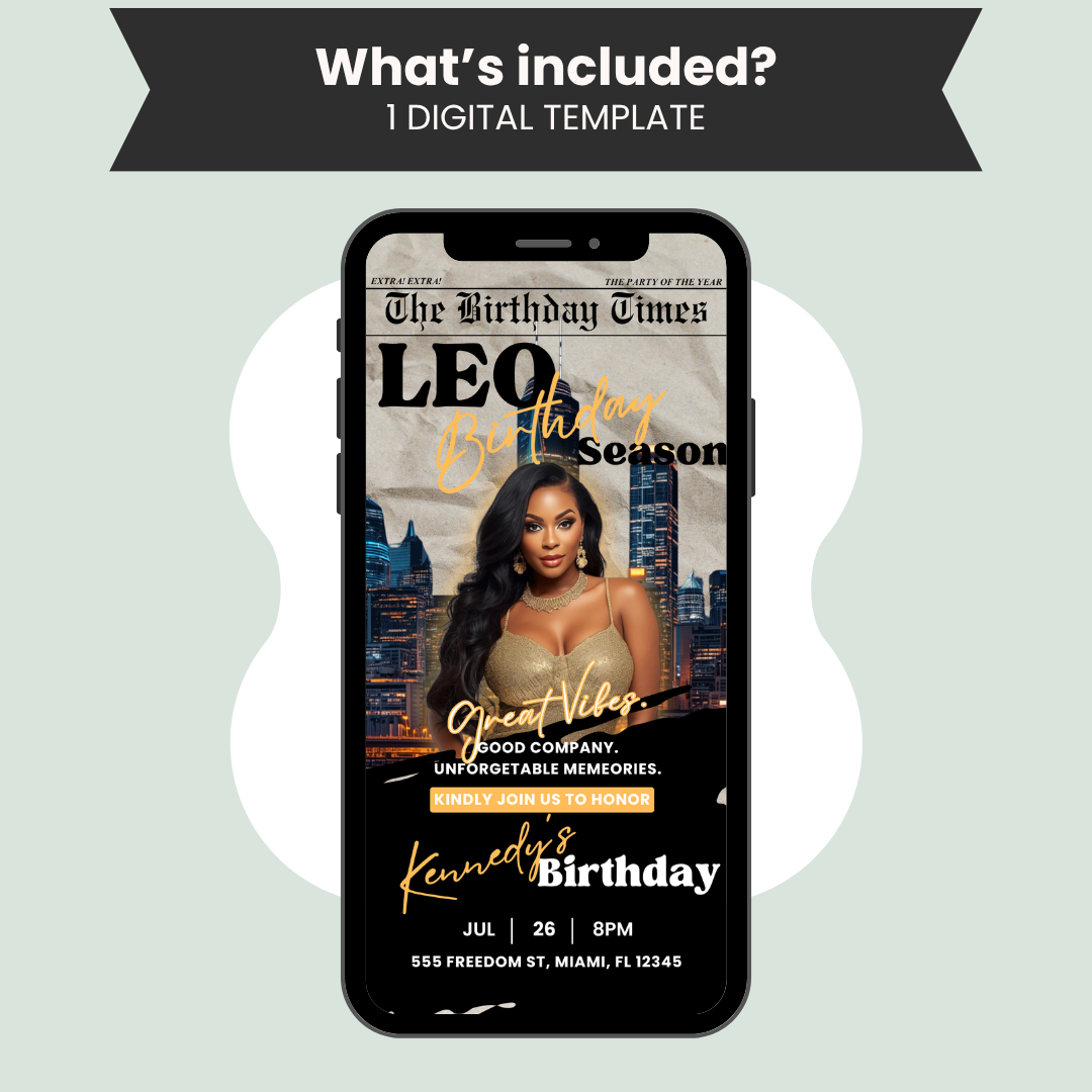 Leo Newspaper Birthday Invitation Template