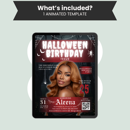 Halloween Birthday Invitation, Magazine Cover Style