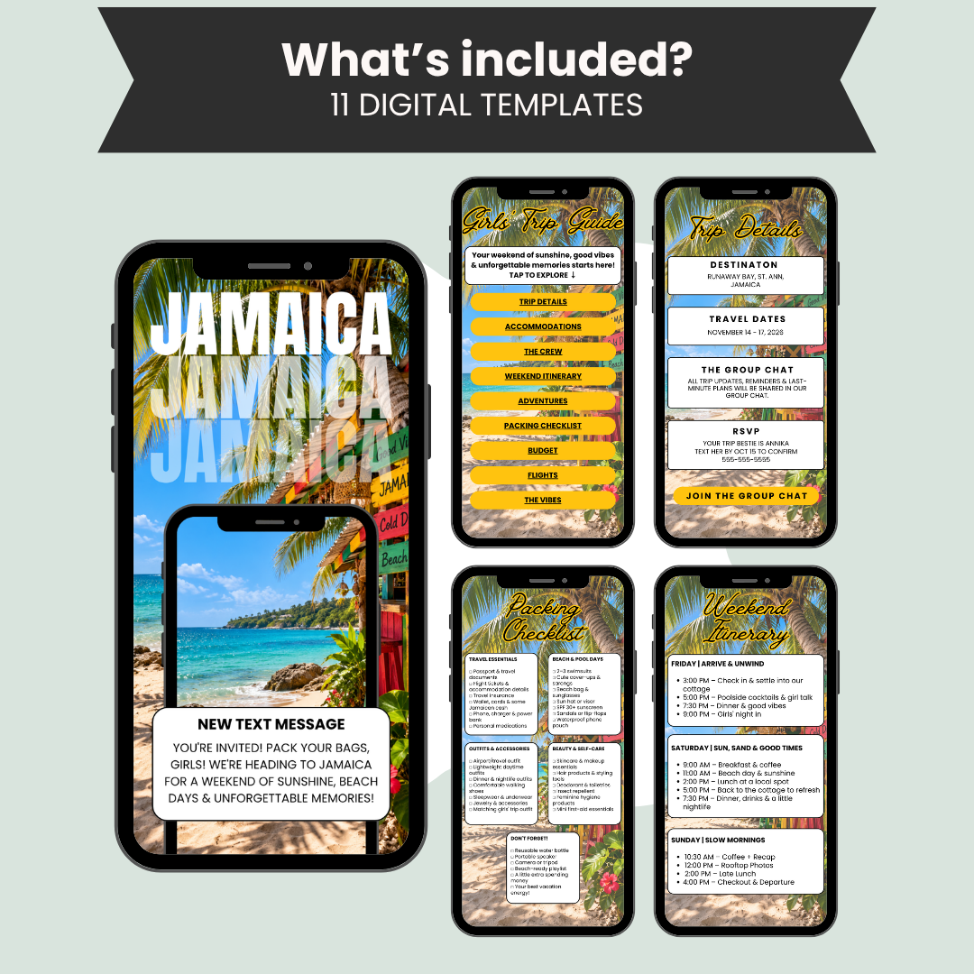 Interactive Jamaica Girls Trip Itinerary & Invitation