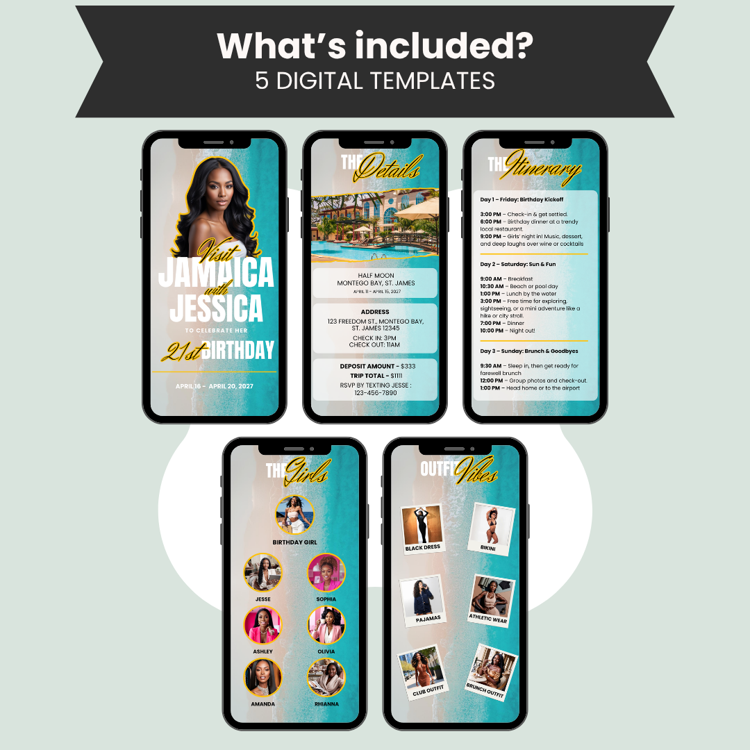 Jamaica Birthday Girls Trip Invitation & Itinerary