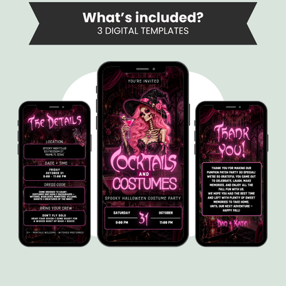 Cocktails and Costumes Halloween Party Invite