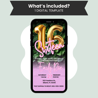 Sweet 16 Birthday Invitation Template