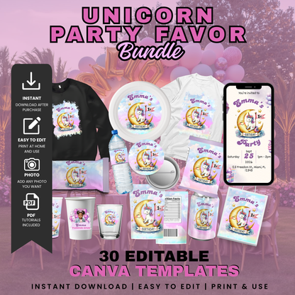 Unicorn 1st Birthday Party Favor Bundle