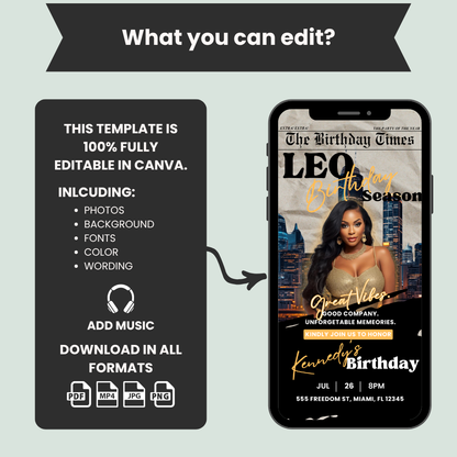 Leo Newspaper Birthday Invitation Template