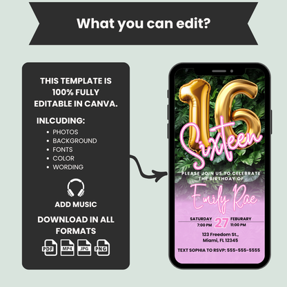 Sweet 16 Birthday Invitation Template