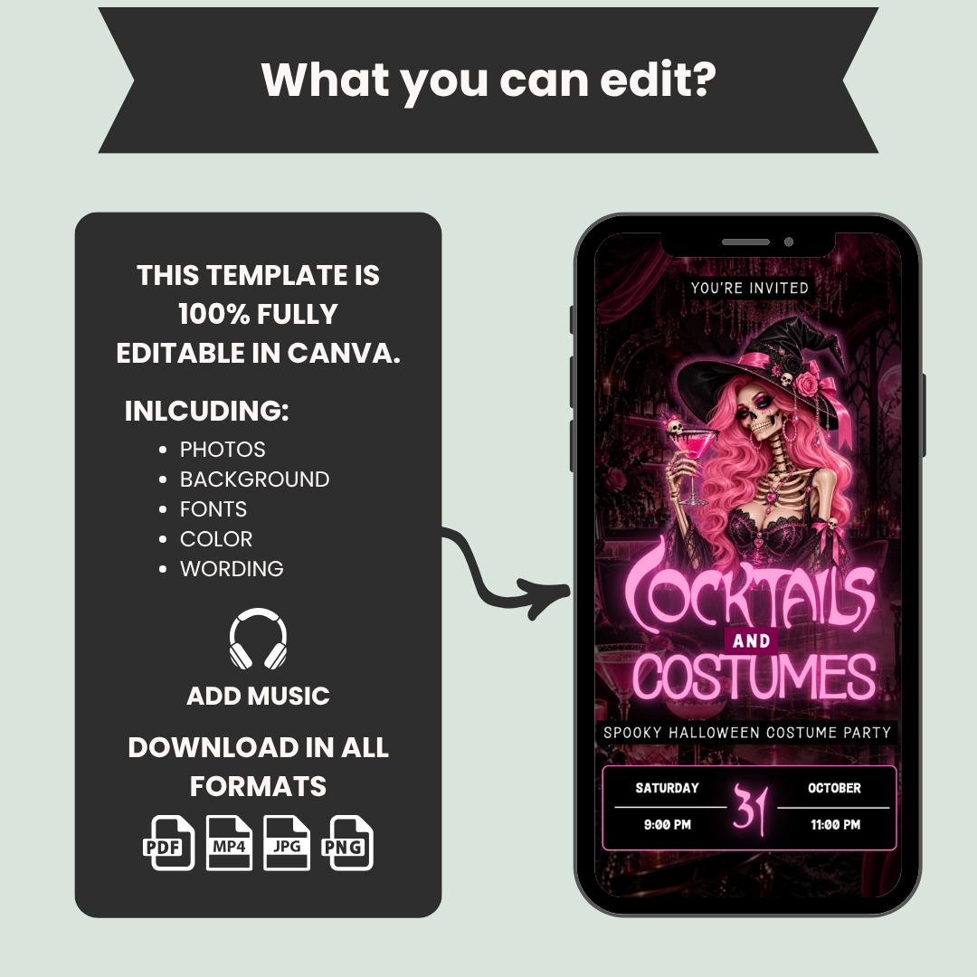 Cocktails and Costumes Halloween Party Invite