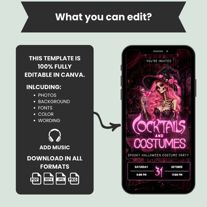 Cocktails and Costumes Halloween Party Invite
