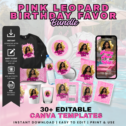 Pink Leopard Birthday Favor Bundle