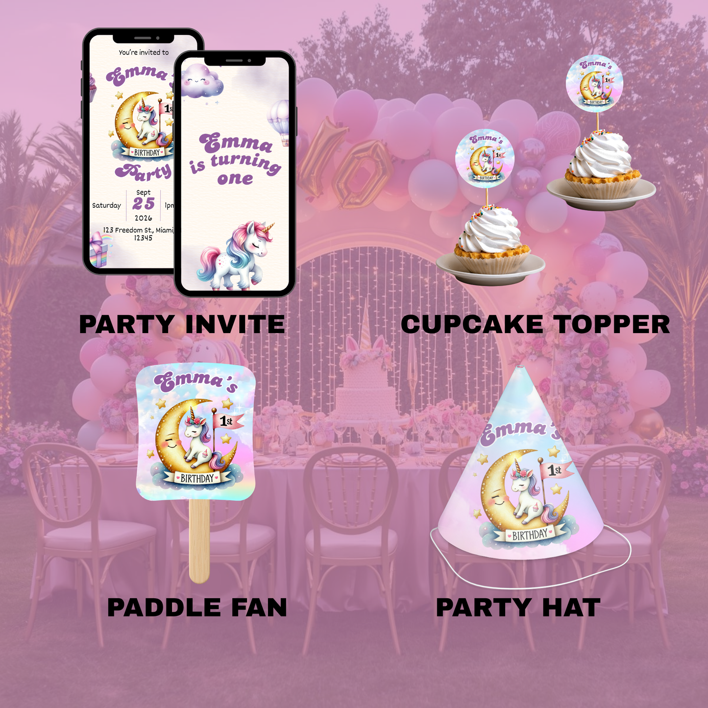 Unicorn 1st Birthday Party Favor Bundle