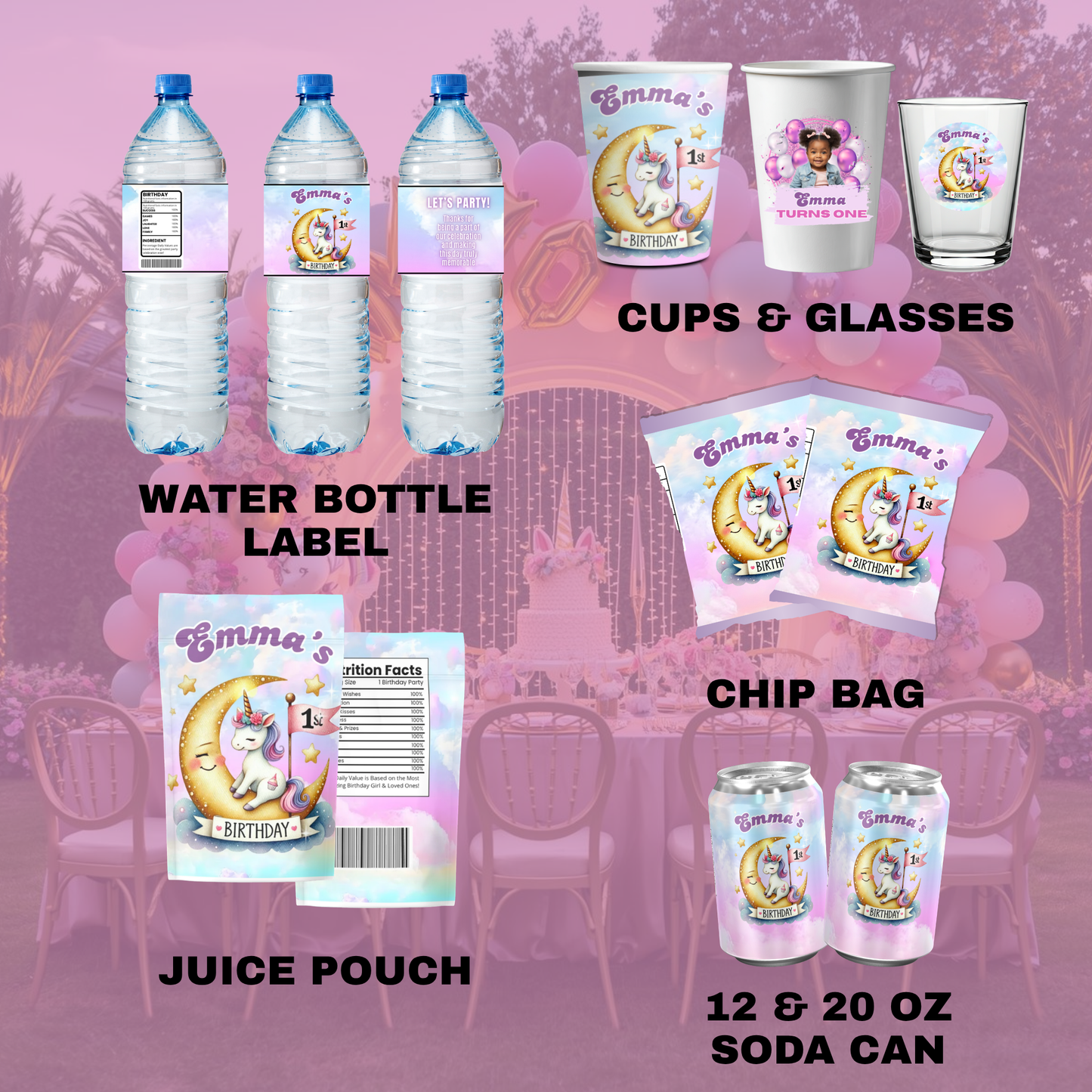 Unicorn 1st Birthday Party Favor Bundle