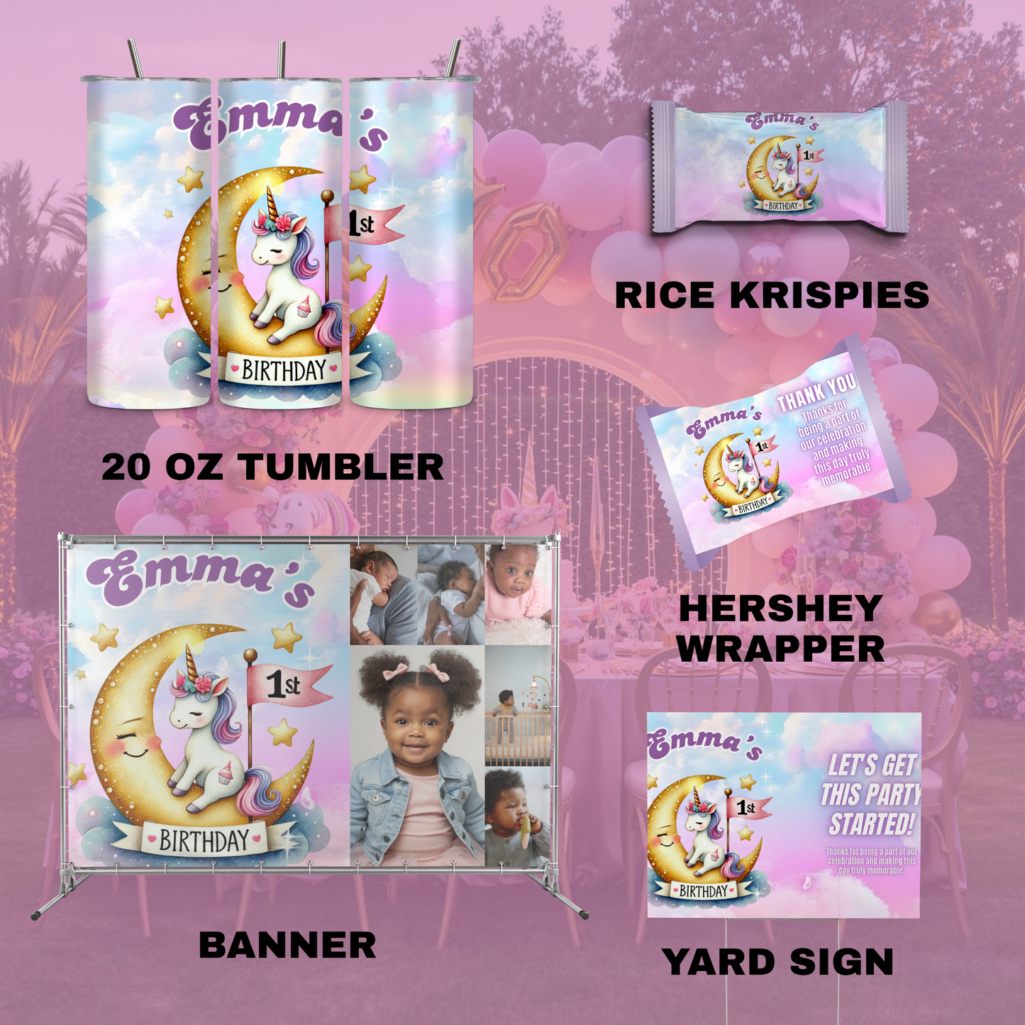 Unicorn 1st Birthday Party Favor Bundle