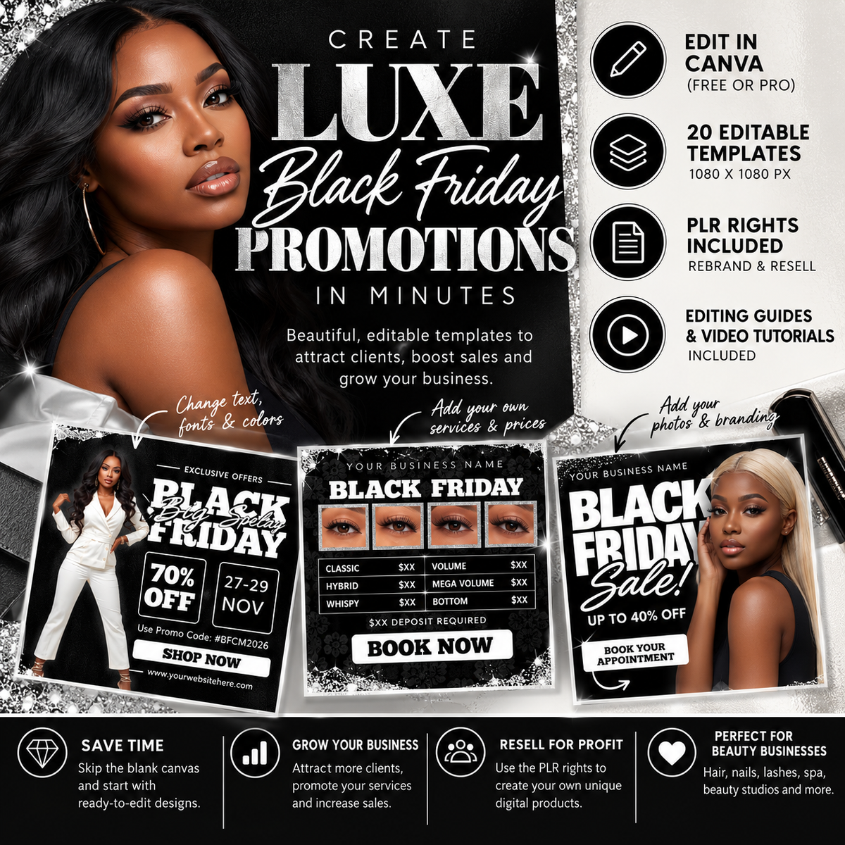 Black Friday Beauty Salon Canva Templates PLR Bundle
