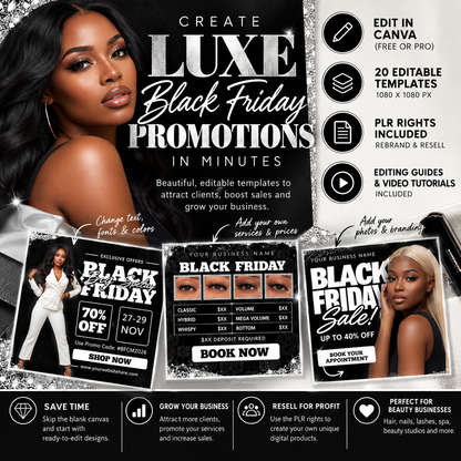 Black Friday Beauty Salon Canva Templates PLR Bundle