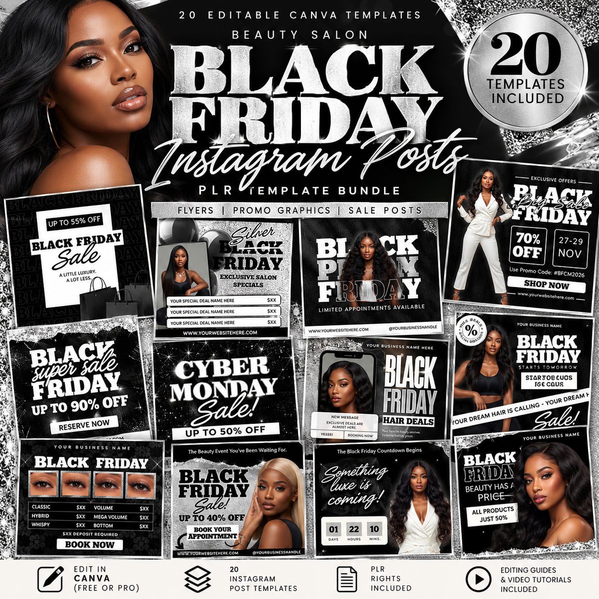 Black Friday Beauty Salon Canva Templates PLR Bundle