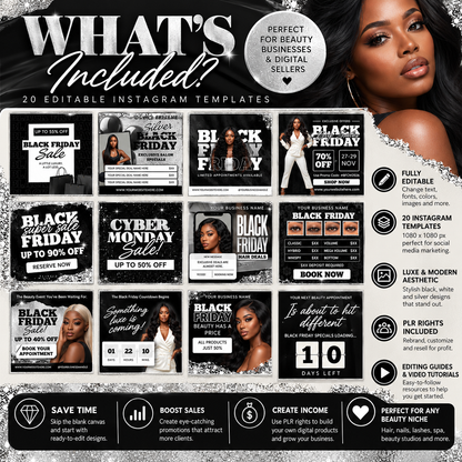 Black Friday Beauty Salon Canva Templates PLR Bundle