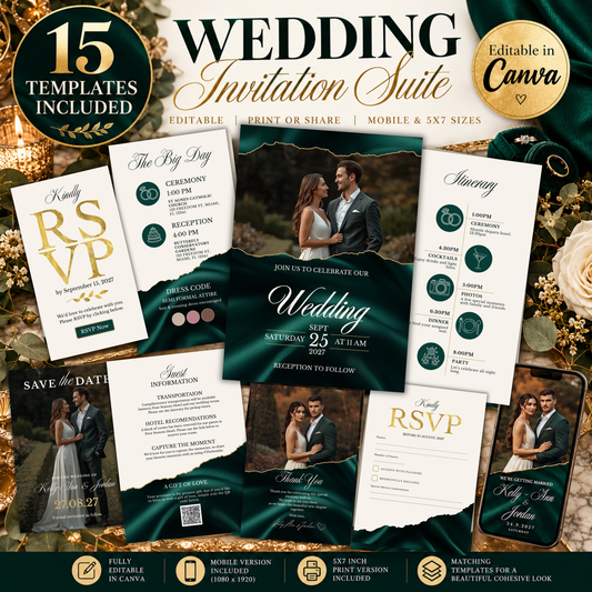 Emerald Green Wedding Invitation Suite